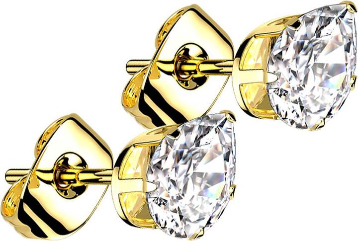 Produktbild Star Piercing Ohrstecker vergoldet mit Tropfen Kristall silber (ohne Messing, Chirurgenstahl 316L)