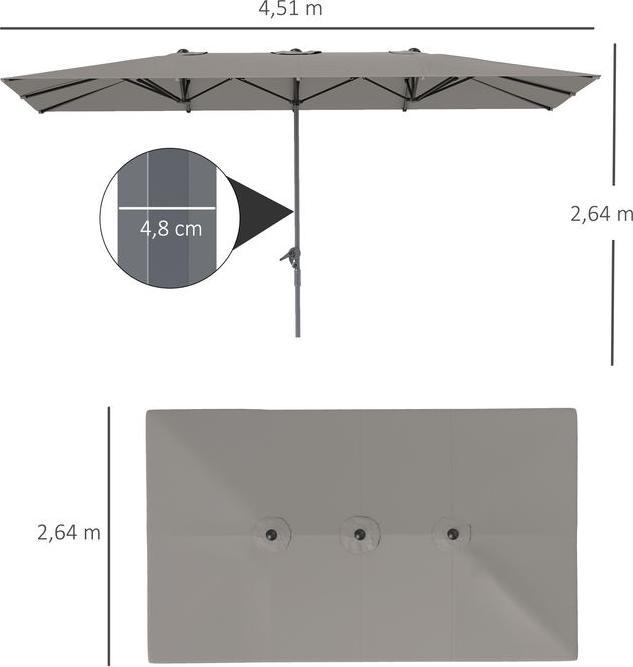 Image du produit Swisshandel24 Doppelsonnenschirm mit Kurbel 451x264 cm, Alu, Dunkelgrau (2.64 m)