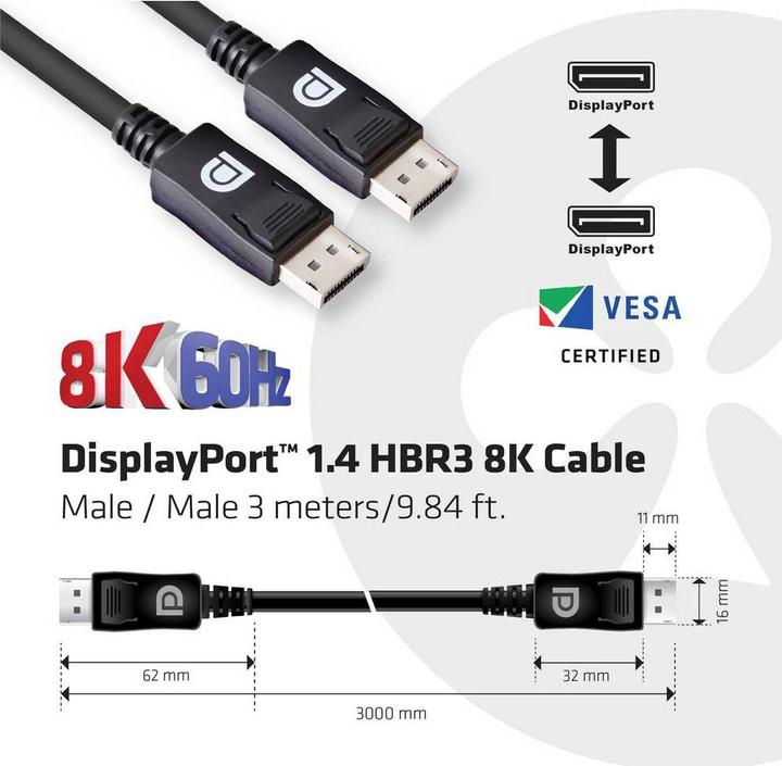 Actual product image Club 3D DisplayPort — DisplayPort (3 m, DisplayPort)