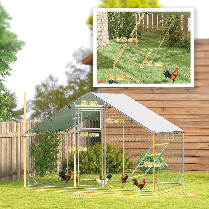 Actual product image PawHut Hühnerstall Verzinkte Stahlrohre, Stahlgitter Silber