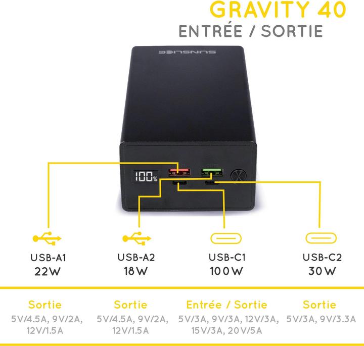 Immagine prodotto Sunslice Batteria esterna "Gravity 40" (40000 mAh, 100 W, 100 Wh)