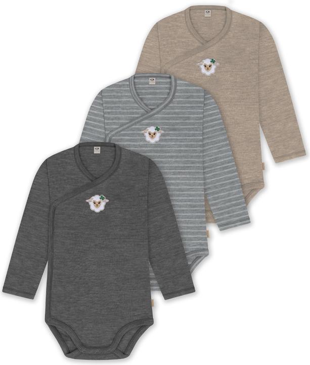 Actual product image Normani Set of 3 baby body wrap long sleeve toddler bodysuit made from merino wool - 9357 (50)