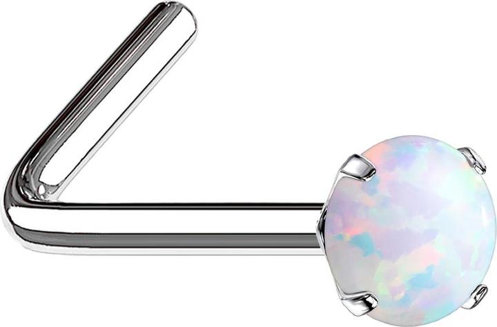 Immagine prodotto Star Piercing Borchia da naso angolata in argento con opale incastonato in bianco (senza ottone, Acciaio chirurgico 316L)