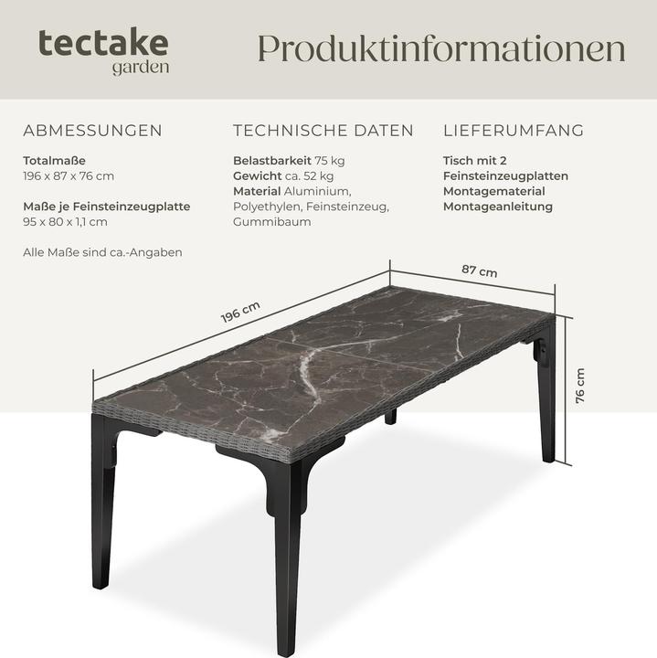 Actual product image tectake Rattan Table Foggia 196x87x76cm (196 cm)