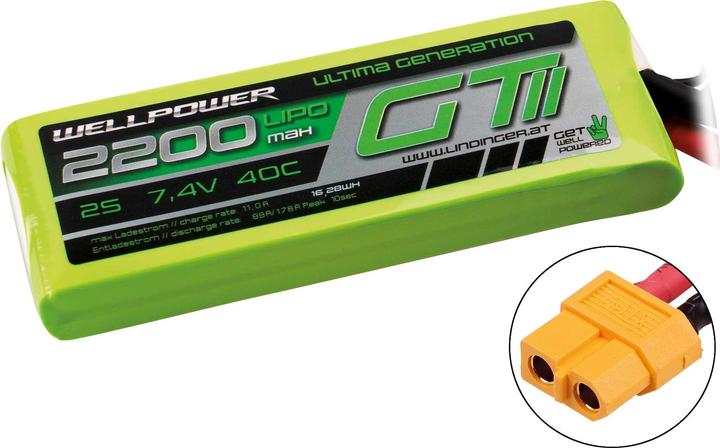 Produktbild Wellpower LIPO AKKU ULTIMA GT II 2200 mAh / 7,4 Volt 2S 40/80C CH-5/8 XT-60 (7.40 V, 2200 mAh)