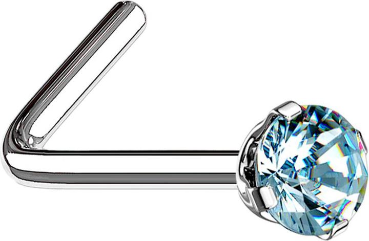 Produktbild Star Piercing Nasenstecker gewinkelt silber runder Kristall aqua gefasst (Chirurgenstahl 316L)