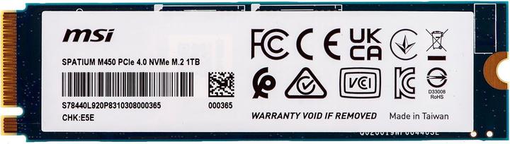 Produktbild MSI 1To M.2 NVMe Gen4 - SPATIUM M450 V1 (1000 GB, M.2 2280)