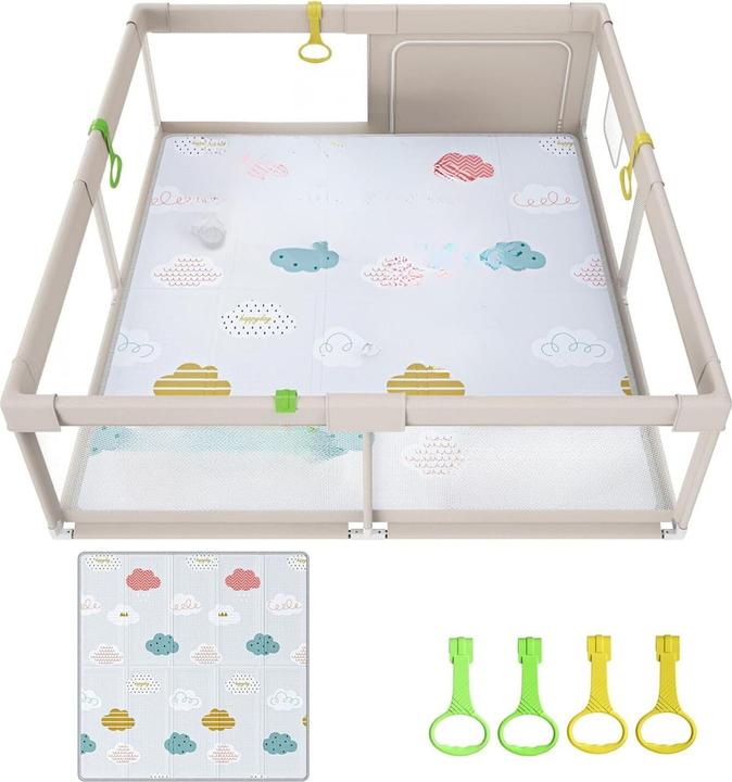 Milkii Laufgitter/ Laufstall + Spielmatte, Wolken, 150 x 150 cm (150 cm, 150 cm)
