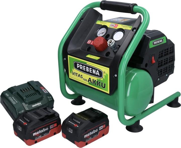 Produktbild Prebena VITAS 100-AKKU Kompressor 18 V 5 l 8 bar CAS Brushless + 2x Akku 5,5 Ah + LadegerÃ¤t (8 Bar, 5 l)