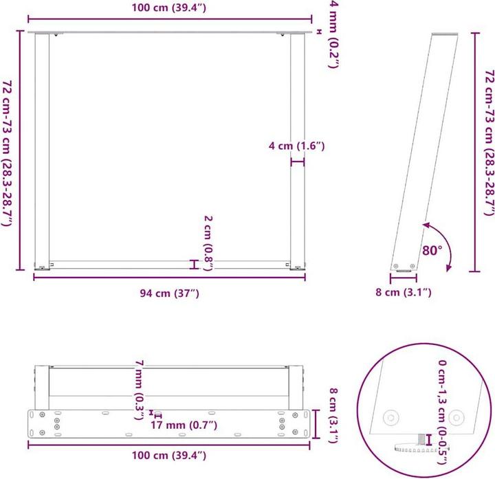 Immagine prodotto VidaXL Gambe del tavolo da pranzo a U 2 pz. Acciaio bianco 100x(72-73) cm