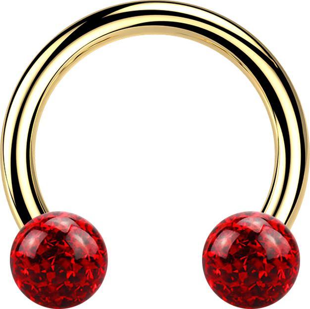 Star Piercing Micro Circular Barbell vergoldet mit zwei Kristall Kugeln rot Epoxy Schutzschicht (ohne Messing, Titan G23)