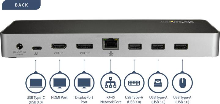 Image du produit StarTech Double Moniteur USB C Dock - Pd (USB-C, 1 Ports)