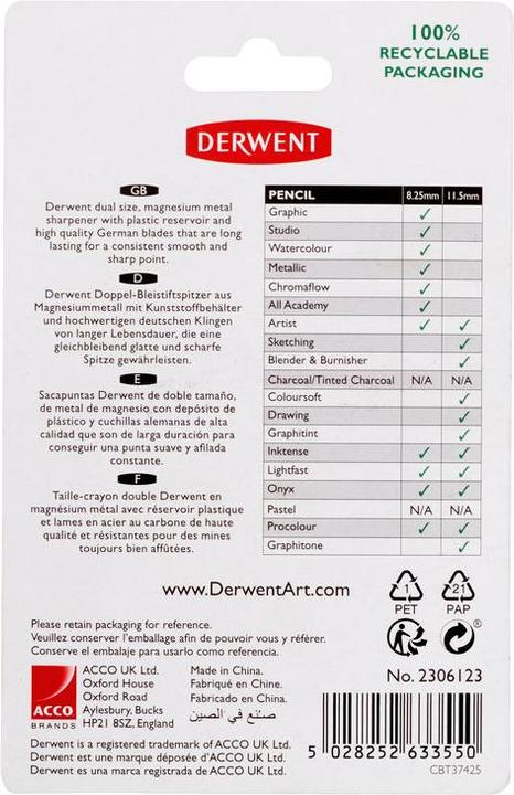 Image du produit Derwent Taille-crayon double trou avec réservoir, noir