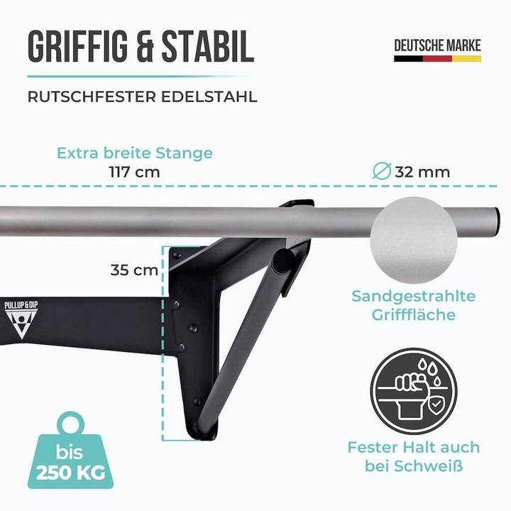 Produktbild Pullup & Dip Muscle-Up Bar, Klimmzugstange mit extra Wandabstand