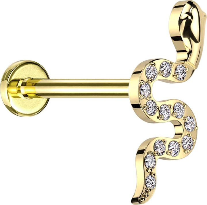 Actual product image Star Piercing Micro Threadless Labret gold plated snake gold plated crystals silver (Titanium G23, without brass)