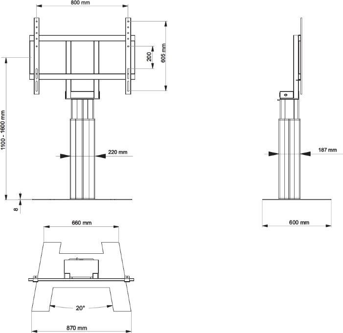 Actual product image Hagor Floorbase Lift Pro freestanding stand system for displays from 122-279cm VESA 800x600 height... (110", 160 kg)