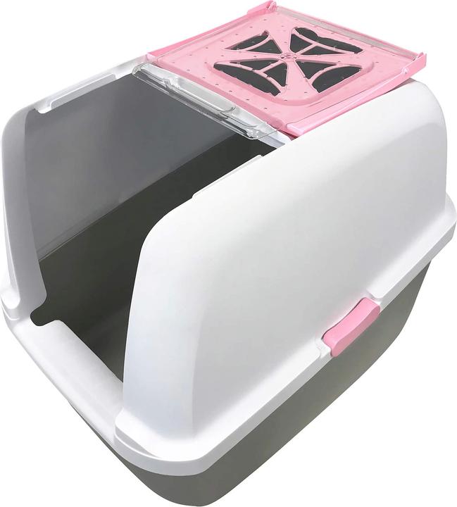 Image du produit Catit Bac à litière avec toit et filtre à charbon rose/gris (Bac à litière fermé)