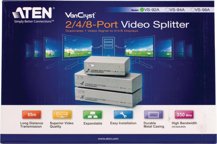 Image du produit Aten VS92A, répartiteur VGA à 2 ports avec amplificateur de signal jusqu'à 30m