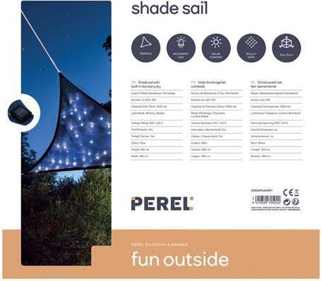 Produktbild Perel SONNENSEGEL MIT LED-STERNENHIMMEL - DREIECKIG - 3.6 x 3.6 x 3.6 m - DUNKELBLAU (3.6 x 3.6 x 3.6 m)