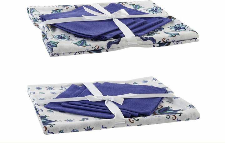 Actual product image DKD Home Decor Tablecloth and napkins Blue White 150 x 150 x 0.5 cm (2 pieces)
