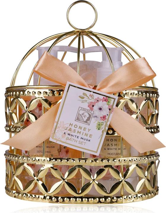 Accentra Badeset HONEY JASMINE in Drahtkorb, inkl. 200ml Duschgel, 200ml Bodylotion, 30g Netzschwamm, Duft: H (Haarpflege set, Körperpflegeset)