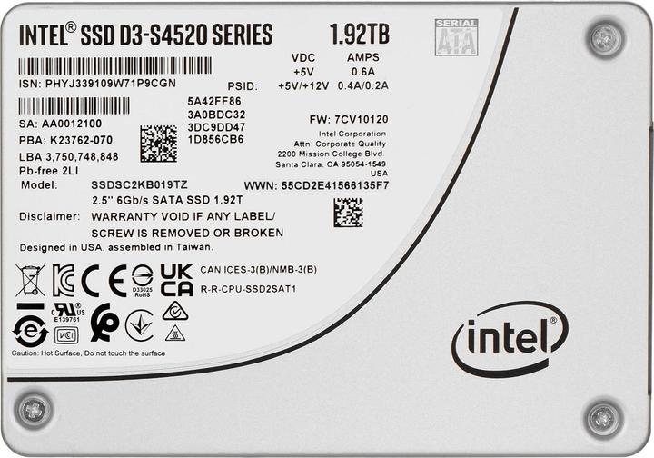 Immagine prodotto Intel SSD D3 S4520 SERIE 1.9TB 2.5" SATA 6GB/S 3D4 TLC SINGLEPACK (1920 GB, 2.5")