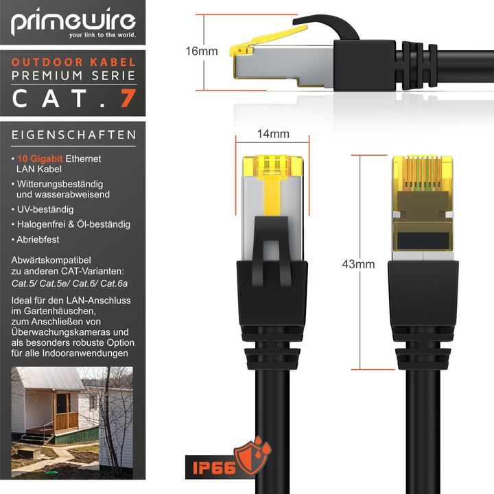Produktbild Primewire Netzwerkkabel CAT.7, RJ-45, Ethernet, Outdoor Patchkabel CAT 7 IP66 10 Gbit/s S/FTP PiMF LAN Kabel (S/FTP, CAT7, 30 m)