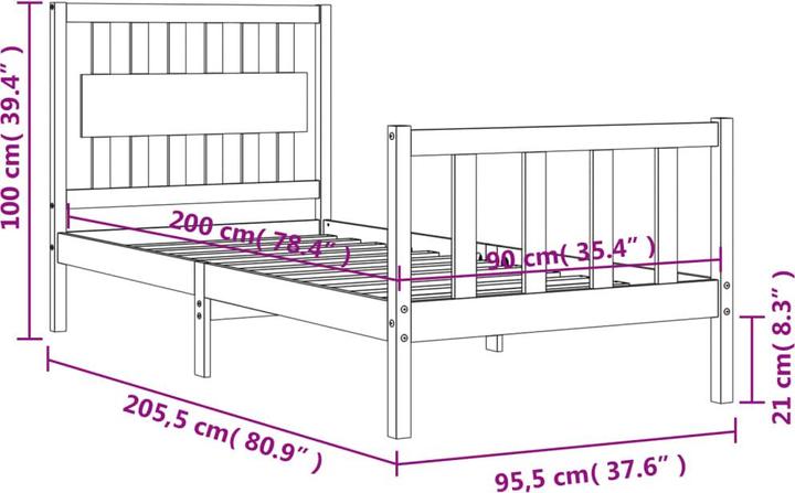 Actual product image VidaXL Massivholzbett mit Kopfteil Weiss 100x200 cm (100 x 200 cm)