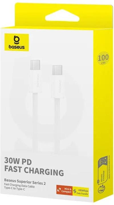 Produktbild Baseus Superior Series II USB-C – USB-C 30 W 480 Mbit/s Kabel 1 m – Weiss (1 m, USB 2.0)