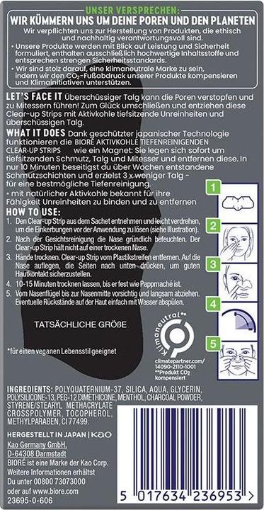 Nährwerte und Zutaten Bioré tiefenreinigende Clear-Up Strips mit Aktivkohle (268.13 ml)