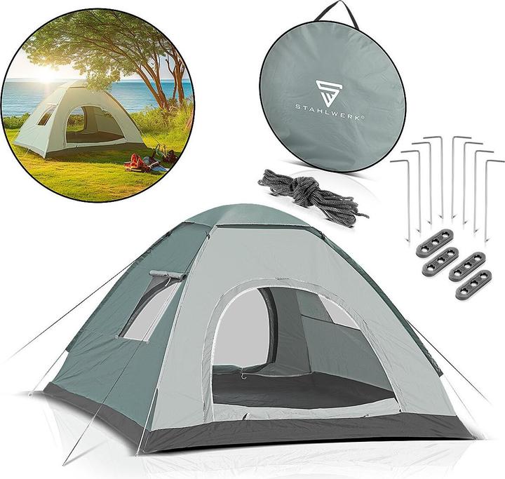 Produktbild Stahlwerk Campingzelt Z-200 ST 200 x 200 cm selbstaufbauendes Pop-Up-Zelt (1.40 kg, 3 Personen)