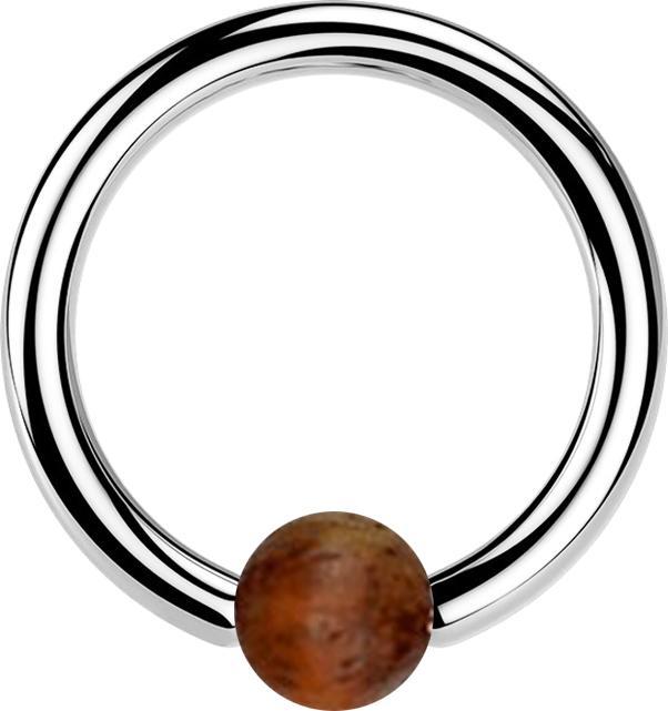 Image du produit Star Piercing Micro Ball Closure anneau argenté avec boule en bois de tamarin foncé (Organique, Acier chirurgical 316L, sans laiton)