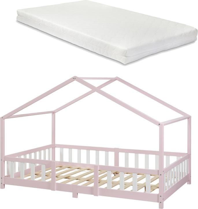 Image du produit En.Casa Lit d'enfant Treviolo 120x200 cm avec matelas en mousse froide et grille Rose (120 x 200 cm)