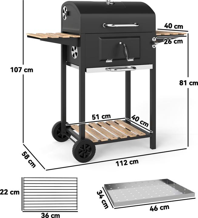 Image du produit Outsunny Holzkohlegrill Edelstahl, Kiefernholz Schwarz (36 cm)