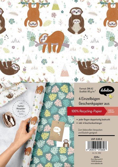 Actual product image Dabelino Wrapping paper set for children: Sloth (Wrapping paper, 4 x)