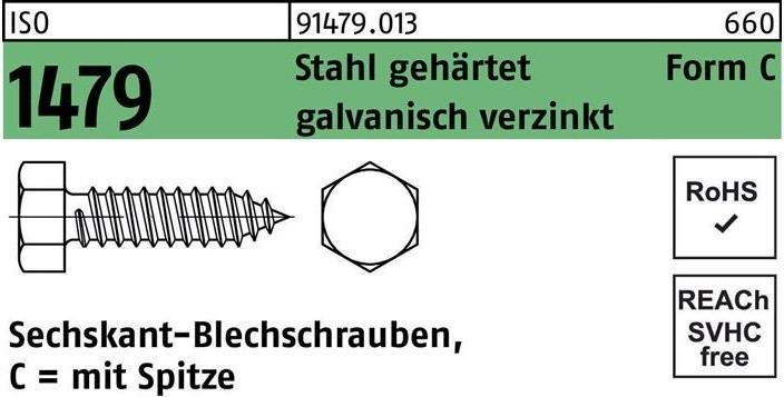 Productafbeelding Zelftappende schroef ISO 1479 w.punt/6-kant C 6.3 x 45 Staal gehard elektrolytisch verzinkt (250 Schroeven per stuk)