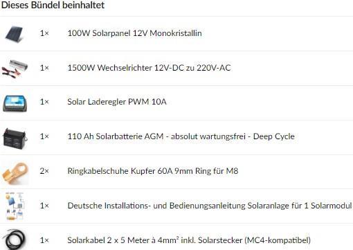 Immagine prodotto Autosolar Sistema solare starter pack Sistema solare da 100W con batteria AGM da 110Ah e inverter da 1500W (100 W)