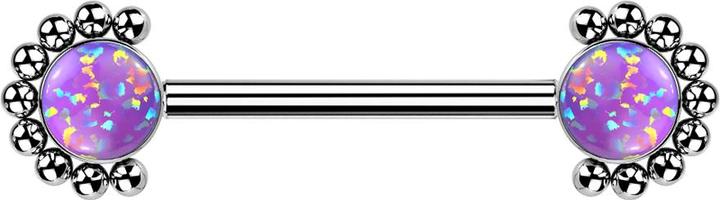 Star Piercing Threadless Barbell silber front Kugelhalbblume Opal violett (Titan G23, ohne Messing)