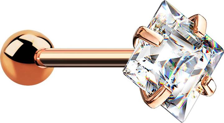 Produktbild Star Piercing Micro Barbell rosegold mit Kugel und Viereckkristall (ohne Messing, Chirurgenstahl 316L)