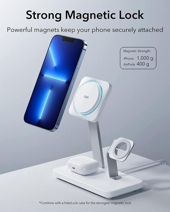 Actual product image ESR Wireless Charger with CryoBoost, 3in1 Magsafe, White (15 W)