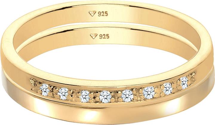 Produktbild Elli DIAMONDS Ring Basic Memoire Diamant (0.04 ct) 2er Set 925 Silber (56, 925 Silber)