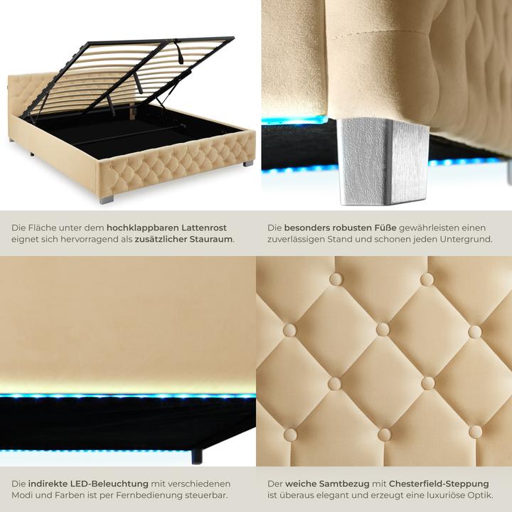 Produktbild tectake Polsterbett mit LED-Leisten & Stauraum (180 x 200 cm)