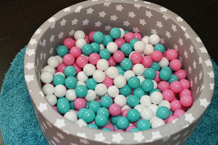 Image du produit Knorrtoys Piscine à balles soft - "Grey white stars" - 300 balles rose/crème/bleu clair