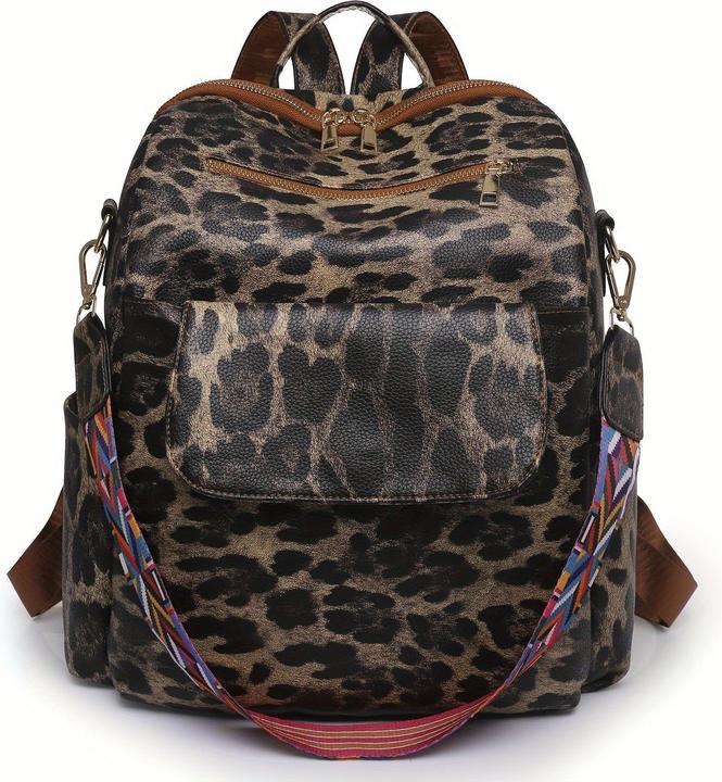 Image du produit Only-Bags.Store Retro Solid Colour Backpack Purse, Geometric Wide Strap Shoulder Bag, Fashion PU Leather