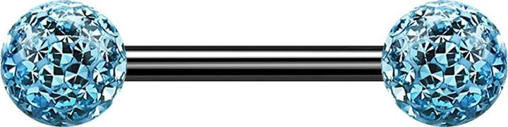Produktbild Star Piercing Barbell schwarz mit zwei Kristallkugeln aqua Epoxy Schutzschicht (ohne Messing, Titan G23)