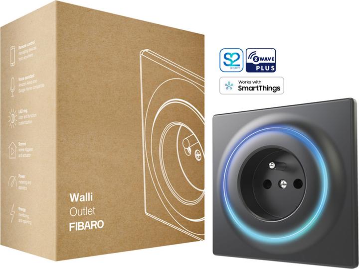 Actual product image Fibaro teckbox Walli Outlet Type E with repeater function for controlling electric whips black