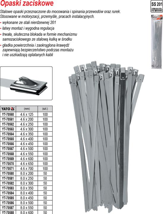 Produktbild Yato OPASKI ZACISKOWE ZE STALI NIERDZEWNEJ 8,0x250mm /50szt. (Metallkabelbinder, 50 Stk.)