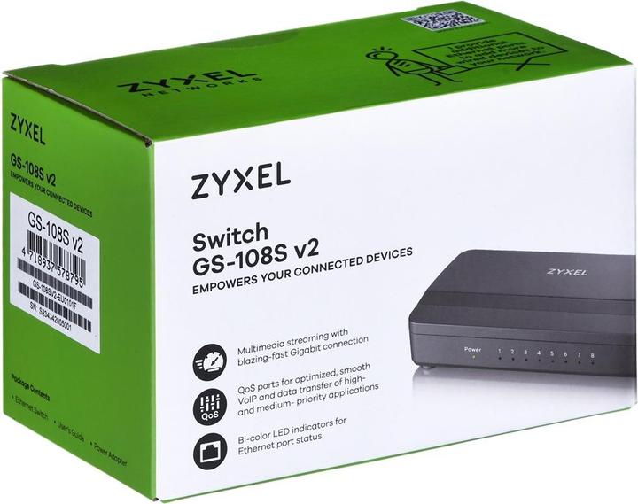 Immagine prodotto Zyxel GS-108SV2 Switch per supporti Ethernet Gigabit da tavolo a 8 porte Gigabit Ethernet (8 Porti)