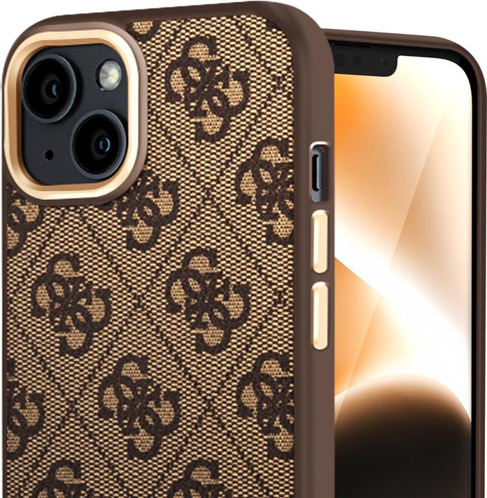 Productafbeelding Guess GUHMP14SU4GPRW iPhone 14 6,1" brązowy/bruin hard case 4G Logoplaat MagSafe (Apple iPhone 14)