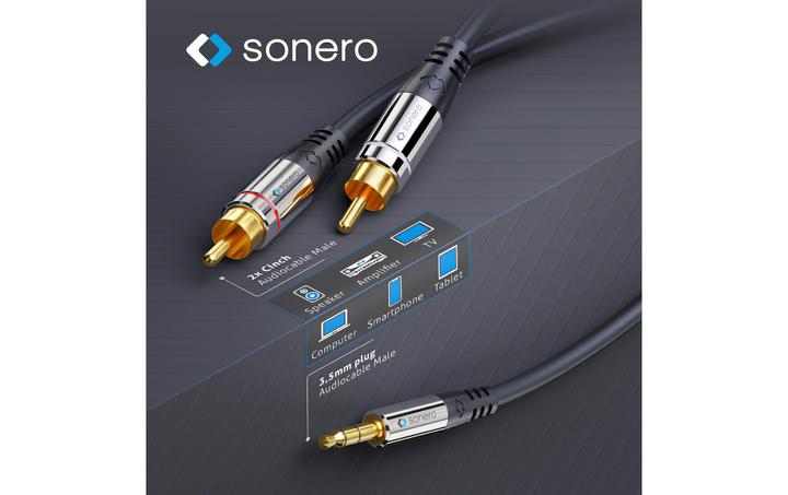 Image du produit Sonero Câble audio 3,5 mm jack - cinch 3 m (3 m, Jack 3,5 mm (AUX), RCA)